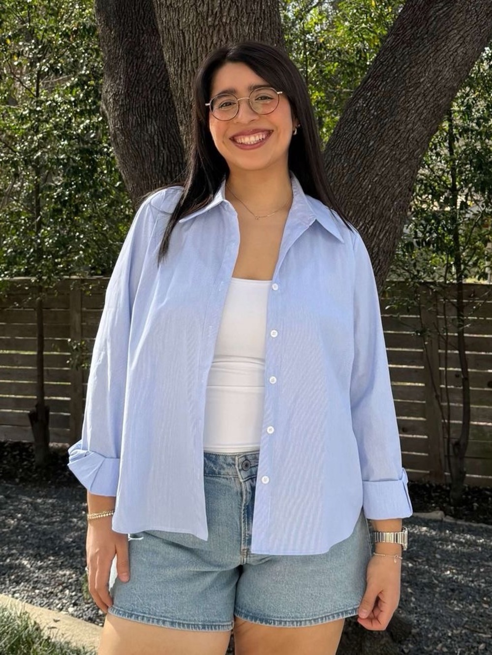 NWOT Shiny by Nature | Effortless Button-Up in Blue Stripe